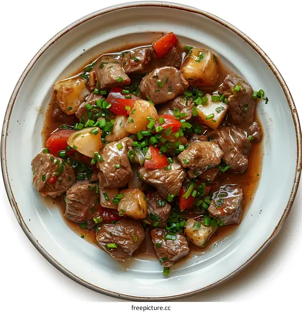Beef stew with potatoes and bell peppers