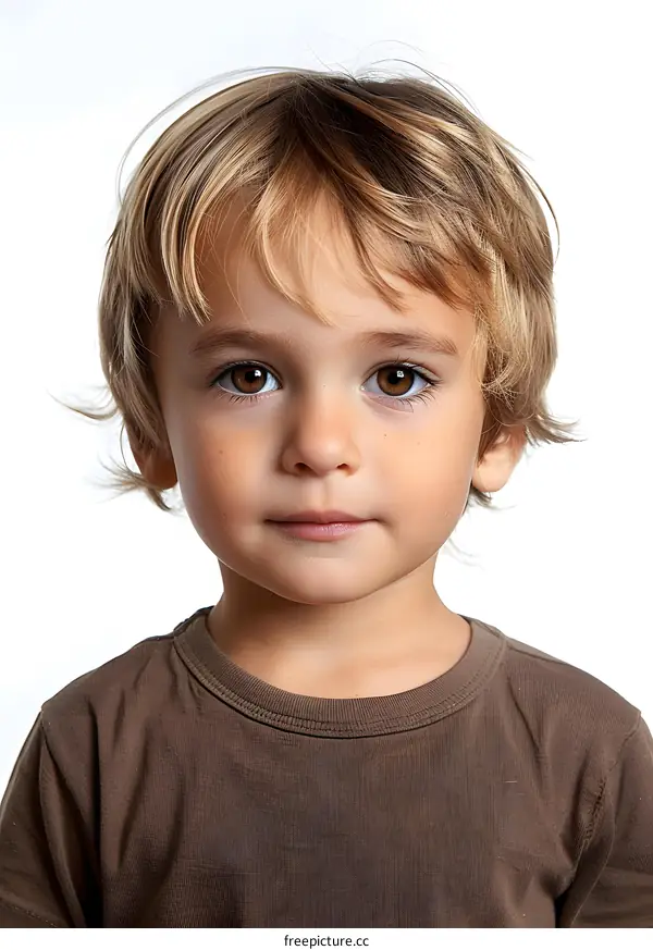 Portrait of a young boy with blonde hair and brown eyes