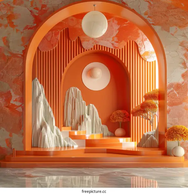 Orange Chinese Style Interior Design Illustration