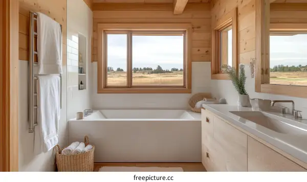 Modern Wooden Bathroom with a View