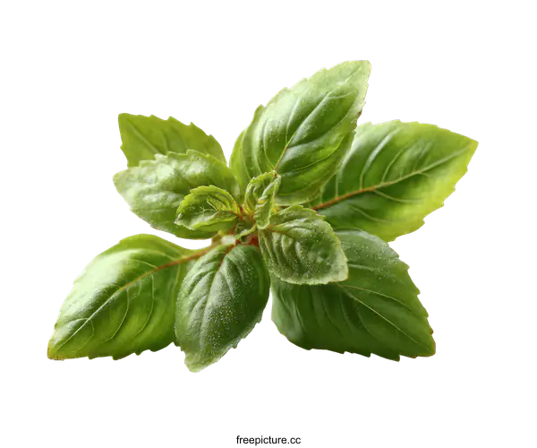 [Transparent Background PNG]Fresh Basil Leaves Close-up on White Background