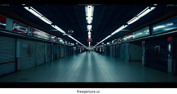 Empty Corridor of a Closed Store in a Shopping Mall