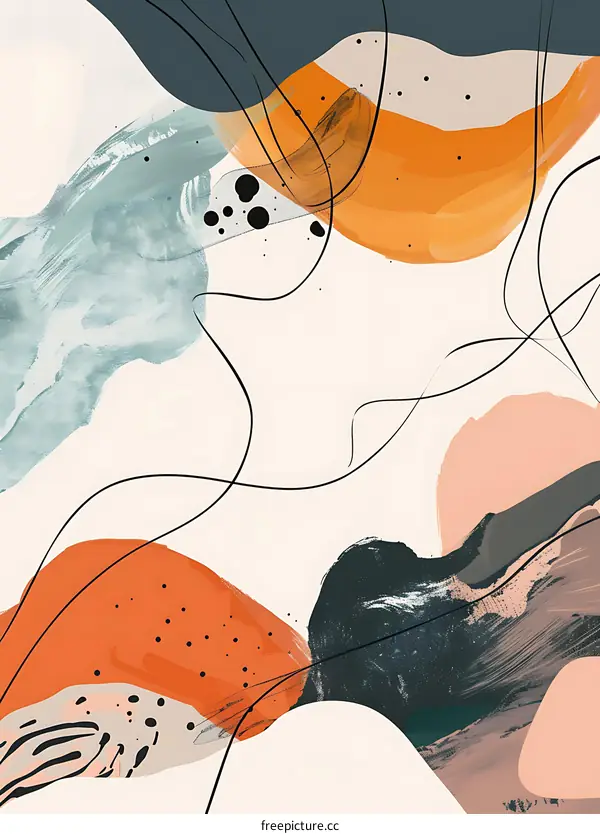 Abstract Modern Art Painting with Bright Colors and Organic Shapes