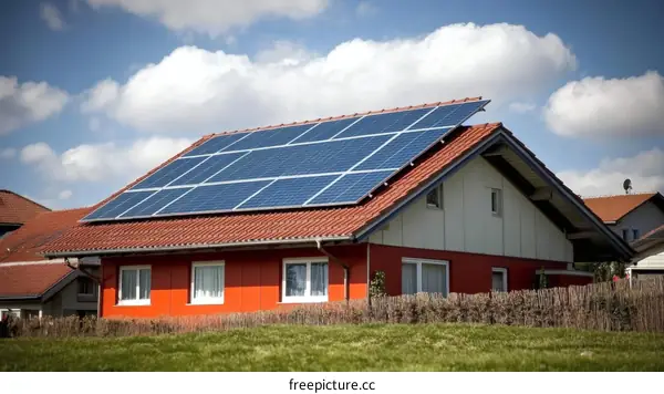 Solar Panel Home with a Red Exterior