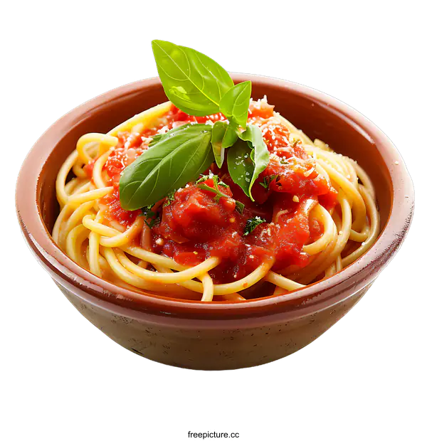 [Transparent Background PNG]Close Up of a Bowl of Spaghetti With Tomato Sauce
