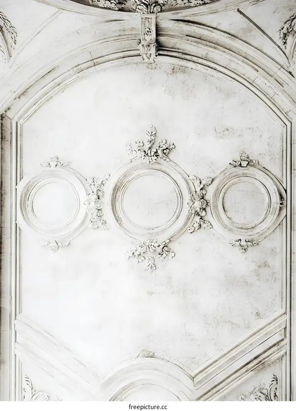 White Ornate Ceiling Detail With Arches and Floral Designs