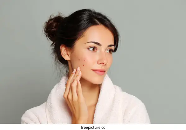 Woman with skin blemishes close-up portrait