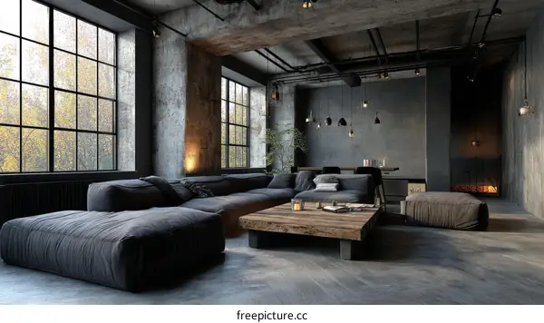 Industrial Style Living Room Design Illustration