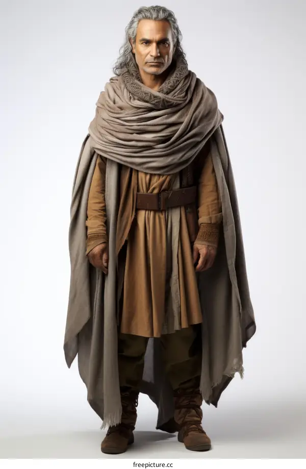 A Man in a Brown Robe and a Gray Cloak