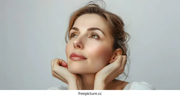 Beautiful Woman With Brown Hair Looking Up