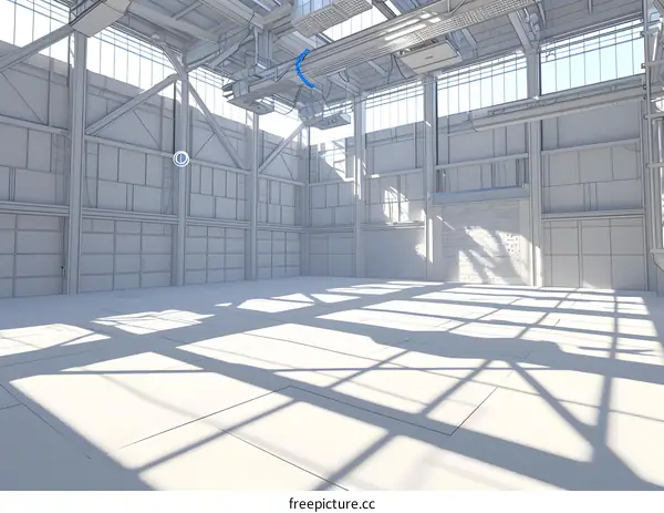White Wireframe Design of Large Industrial Building Interior