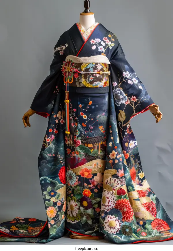 A woman wearing a kimono with a floral pattern