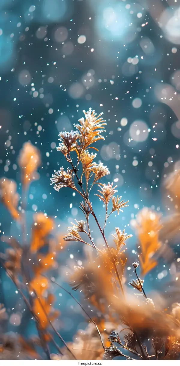 Winter Wonderland: Snow Falling on Frozen Branches