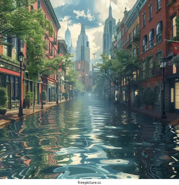 Flooded City Street Artistic Illustration