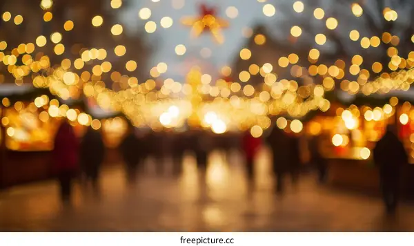 Blurred Christmas Market at Night with Warm Lights