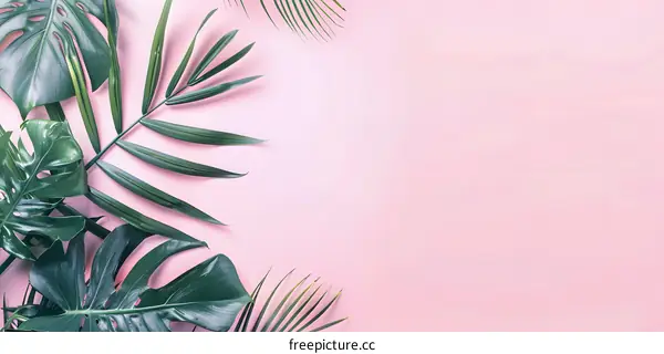 Tropical Leaves on a Pink Background