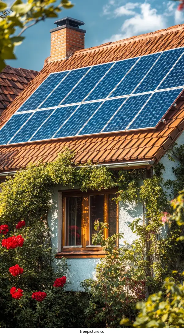 Solar Panels on a Traditional House Exterior