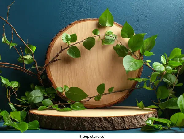 Natural Wooden Slice Display with Greenery