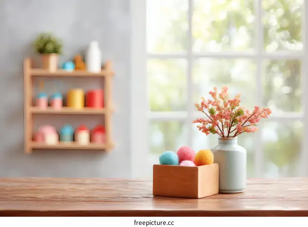 Springtime Decor on a Wooden Table