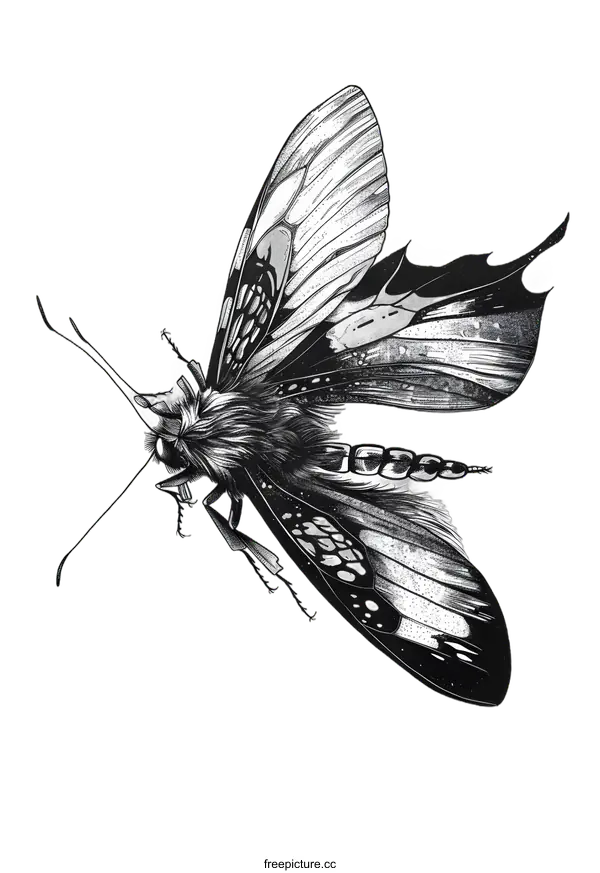 [Transparent Background PNG]Black and White Butterfly Illustration
