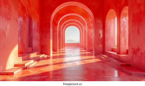 Pink surreal arched hallway