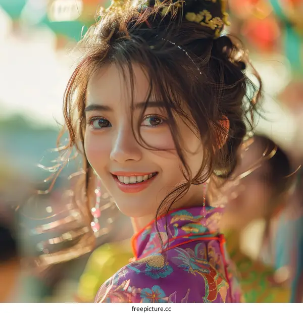 Portrait of a smiling young woman in traditional Chinese clothing