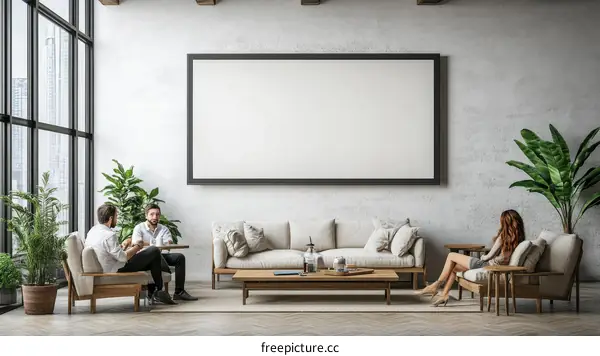Modern Loft Living Room Mockup with Blank Frame