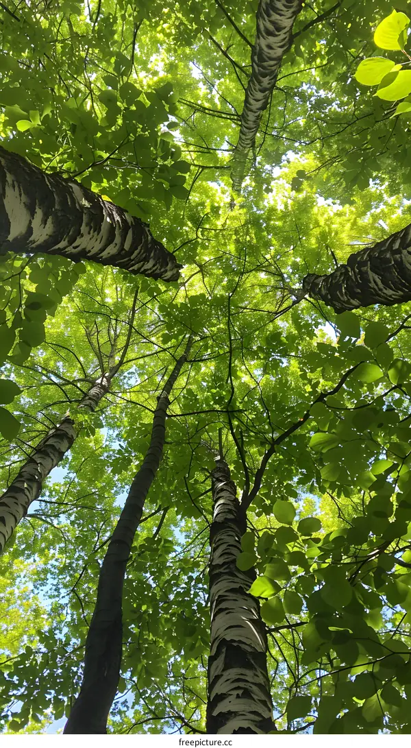 Looking Up at Tree Canopy in Forest