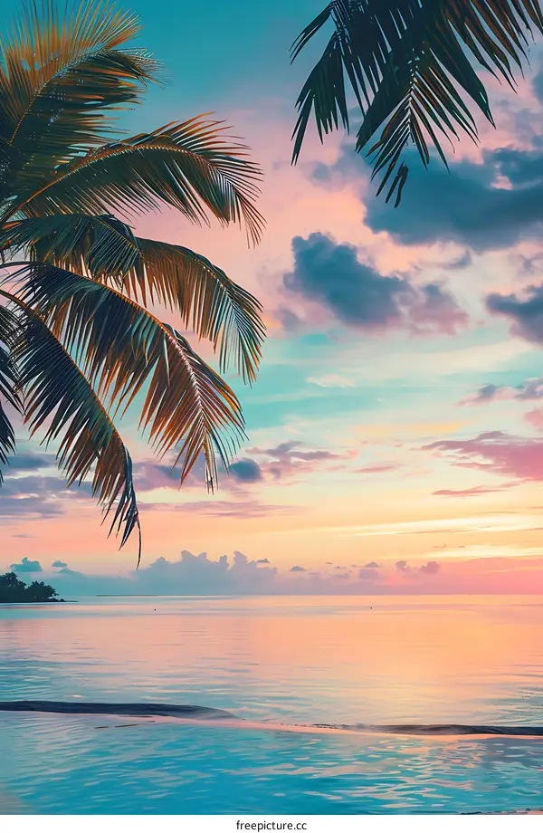 Tropical Sunset with Palm Trees and Ocean