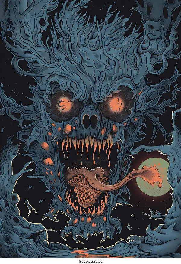 Creepy Illustration of a Monster with Glowing Eyes