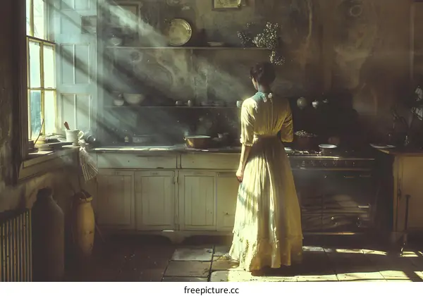 Lady in Period Costume in Kitchen