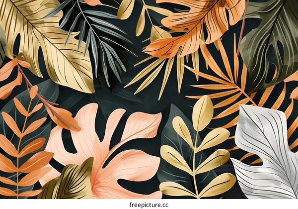 Tropical Leaf Pattern Seamless Illustration