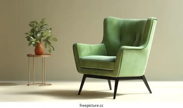 Modern Green Velvet Armchair in Beige Room