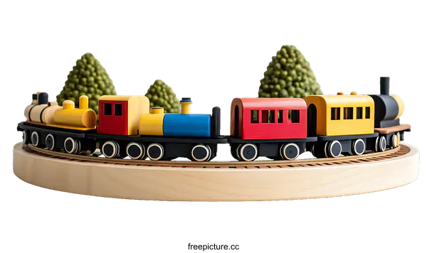 [Transparent Background PNG]Wooden Toy Train Set on Circular Track