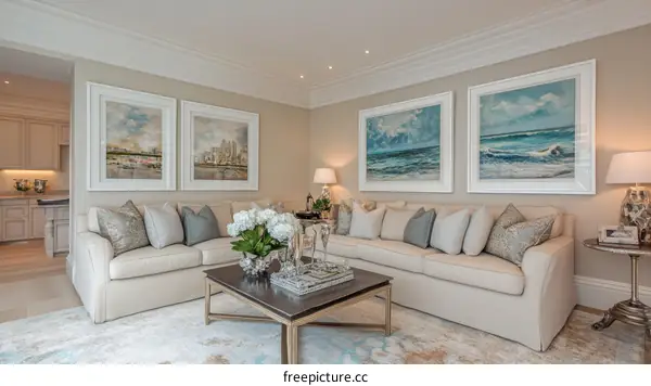 Elegant Living Room with Artistic Wall Decorations