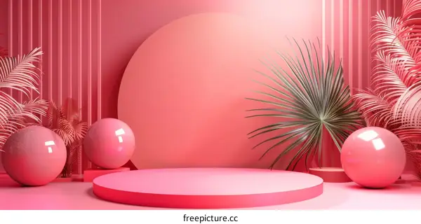 Pink Minimalist Geometric Product Display with Tropical Plants