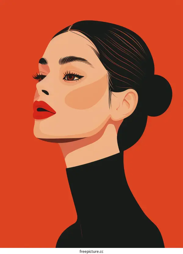 Portrait of a Woman with Black Hair and Red Lips