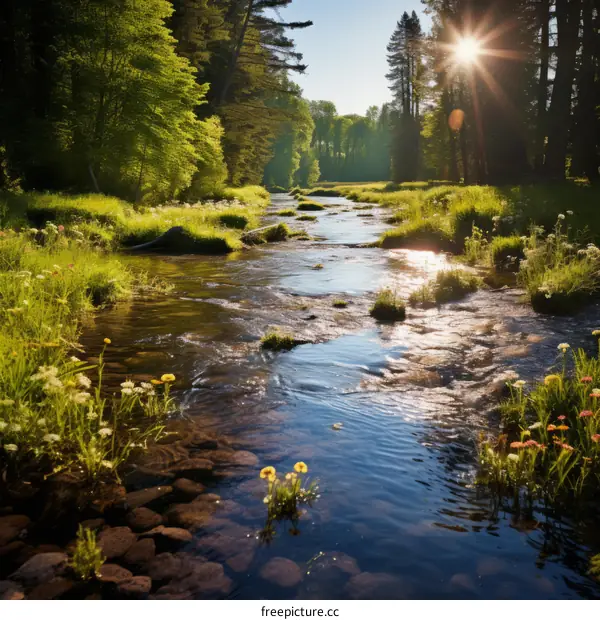 Tranquil River Flowing Through Lush Forest