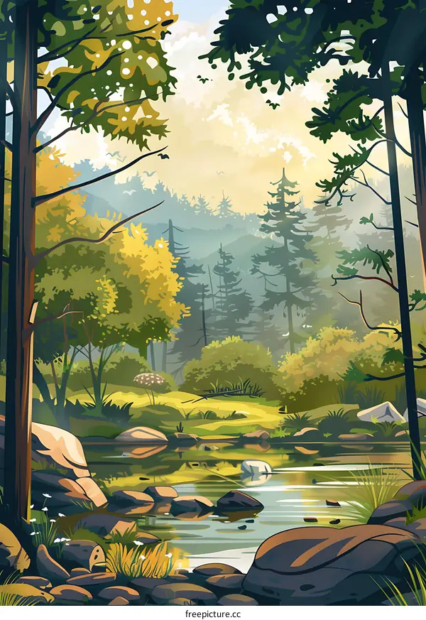 Forest River Landscape Illustration
