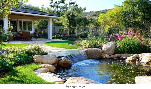 Backyard Oasis with Waterfall and Patio