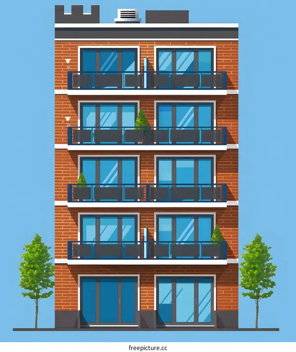 Modern Brick Apartment Building With Balconies