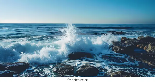 Ocean Waves Crashing on Rocks