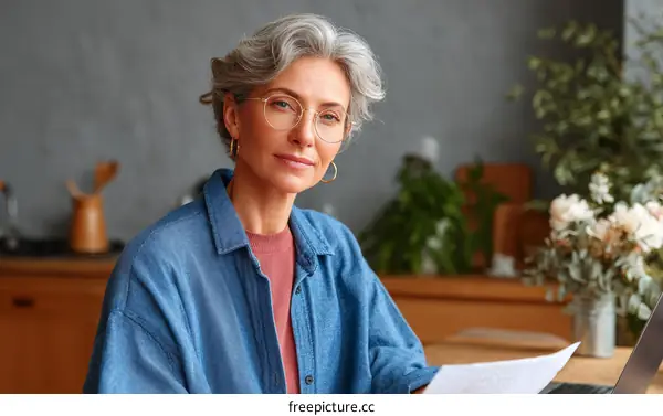 Caucasian woman working at home