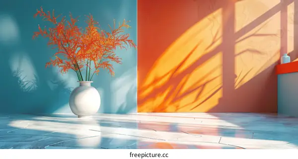 Modern Interior Design with Vivid Colors and Sunlight