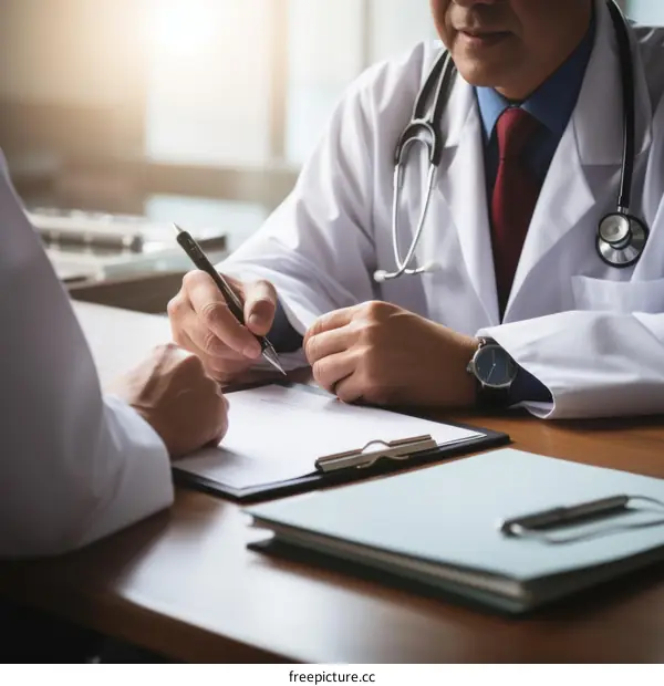 Doctor and patient discussing medical report