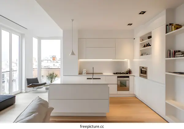 Modern White Kitchen With Open Floor Plan