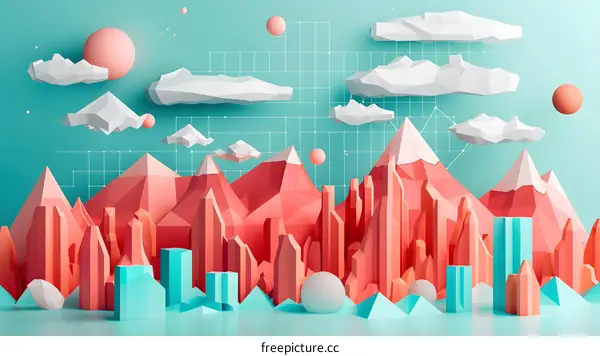 Abstract Mountain Landscape with Geometric Shapes and Pastel Colors