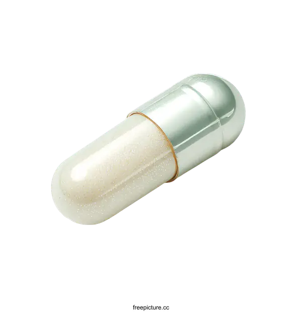 [Transparent Background PNG]Close-up of a Shiny Silver Capsule