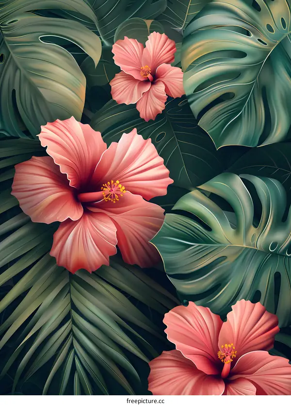 Tropical rainforest plants illustration