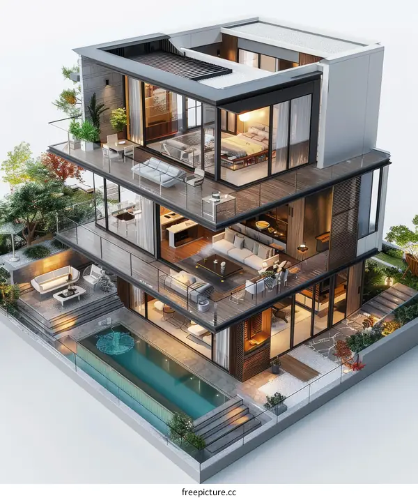 Modern Multi-level Luxury House with Pool Design